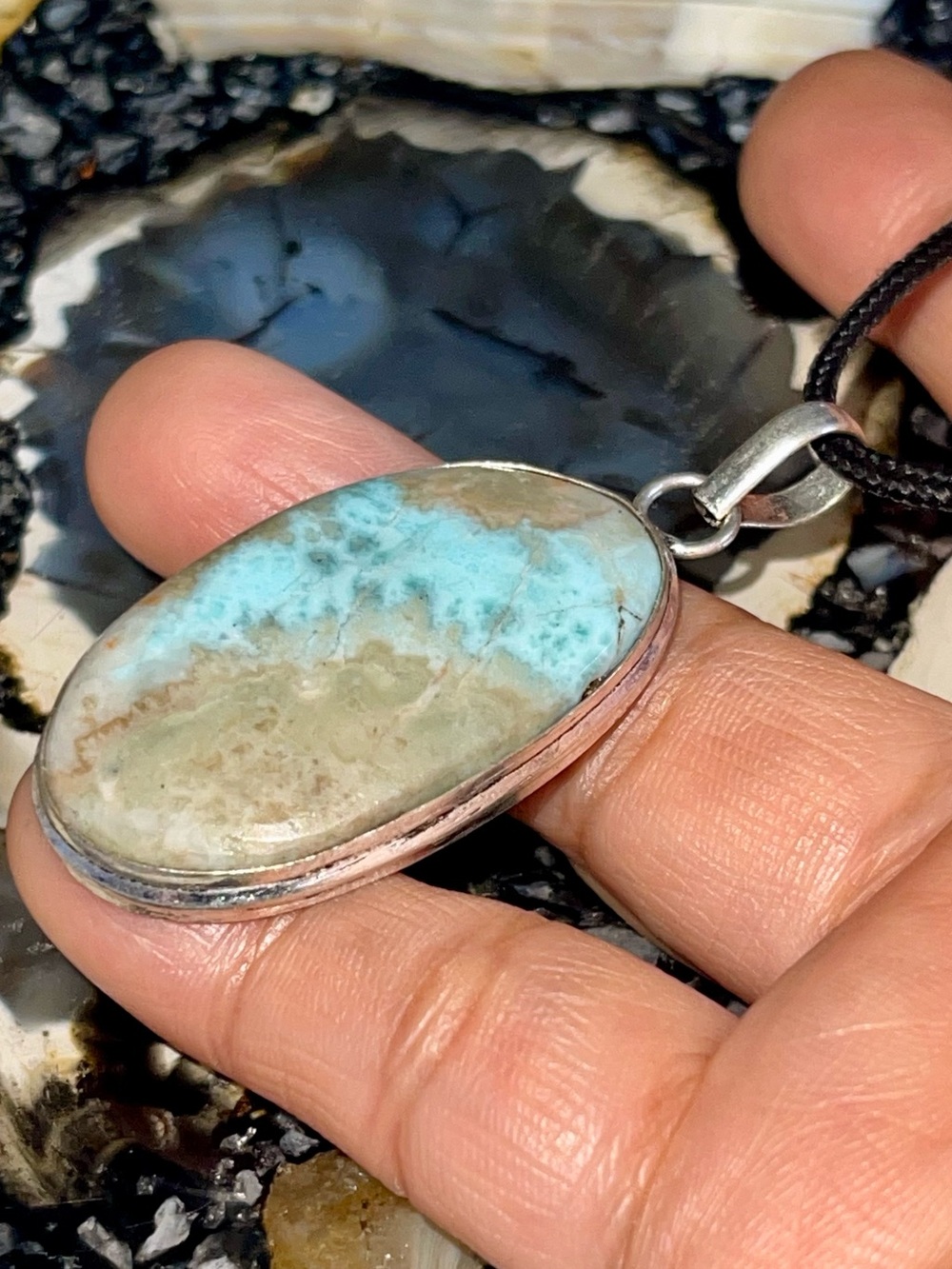 Blue Caribbean Larimar Pendant 2 1/4”